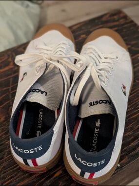 Lacoste White Canvas Sneakers with Tan Toe